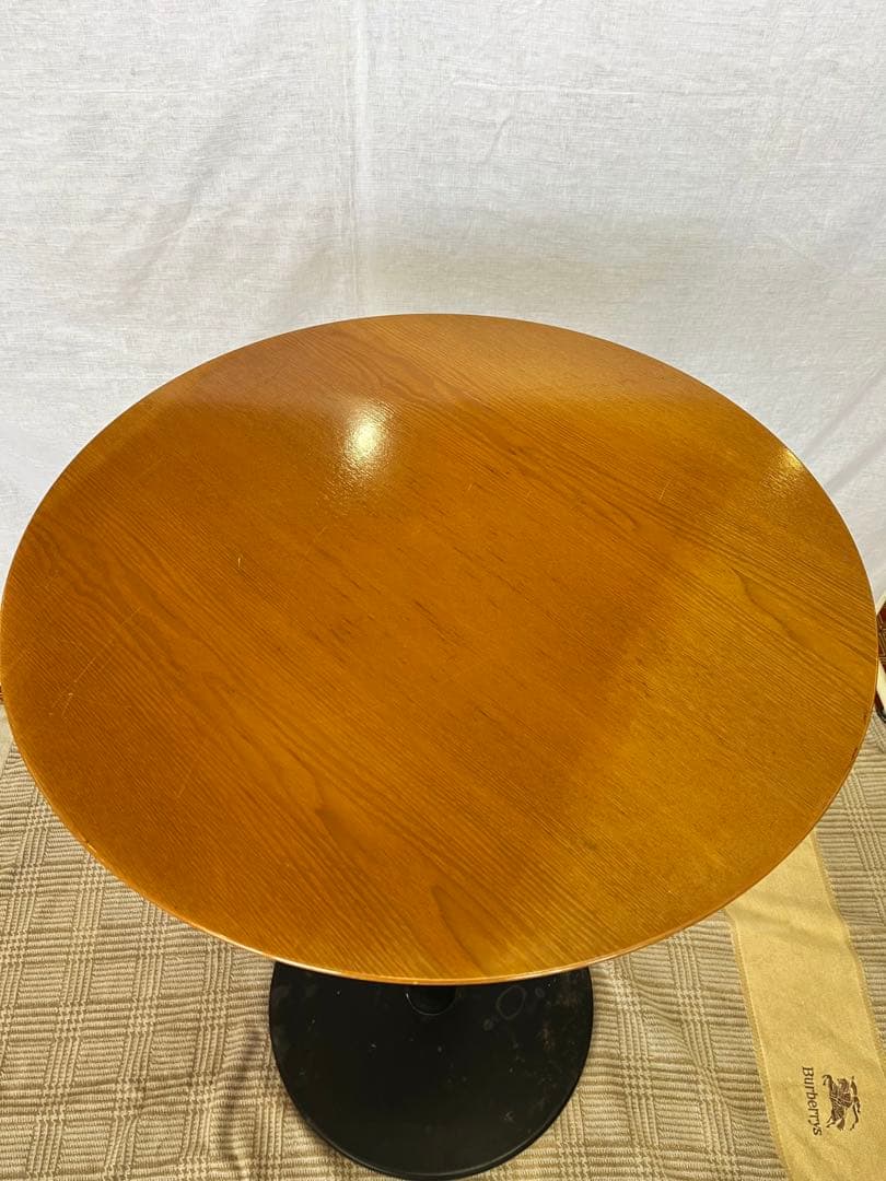 中古品】アイアンフレーム 木製天板 ラウンドテーブル カウンター