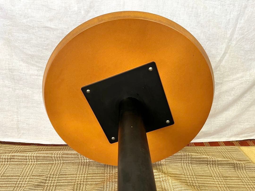 中古品】アイアンフレーム 木製天板 ラウンドテーブル カウンター