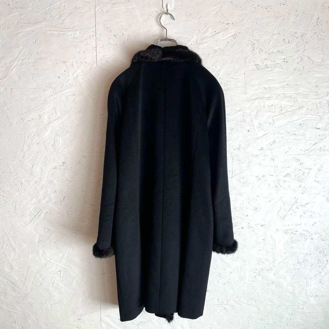 カシミヤ100% 日本製【Leilian】ミンクファー付きウールコート 黒 13