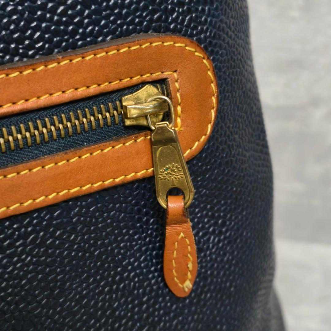 【美品】Mulberry シボ革 レザー バックパック ネイビー 英国製