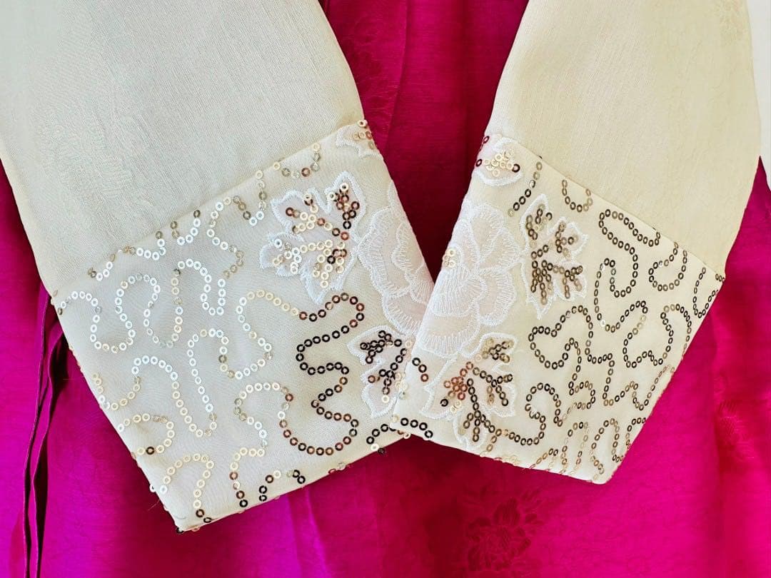 チマチョゴリ 美品 クリーム×赤紫 バスト100まで可能