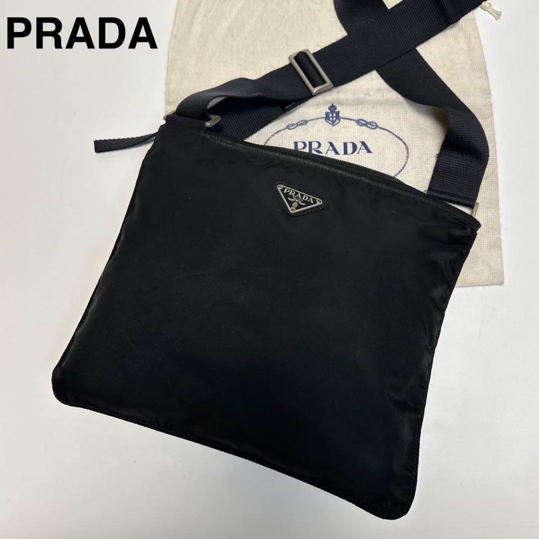 p94【極美品】プラダ ナイロン 三角ロゴ ブラック ショルダーバッグ
