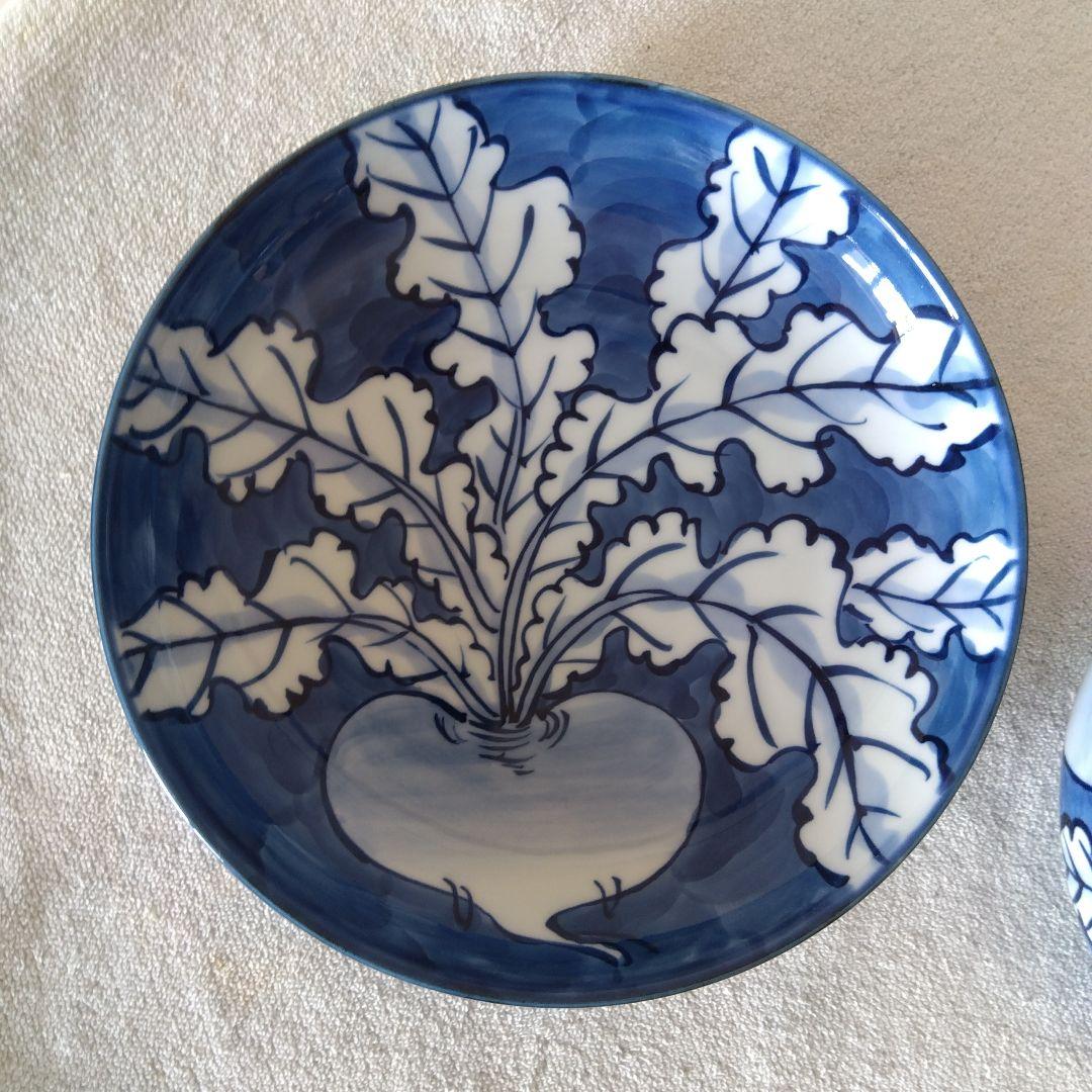 館林源右衛門作 染付根菜図組皿 二客揃