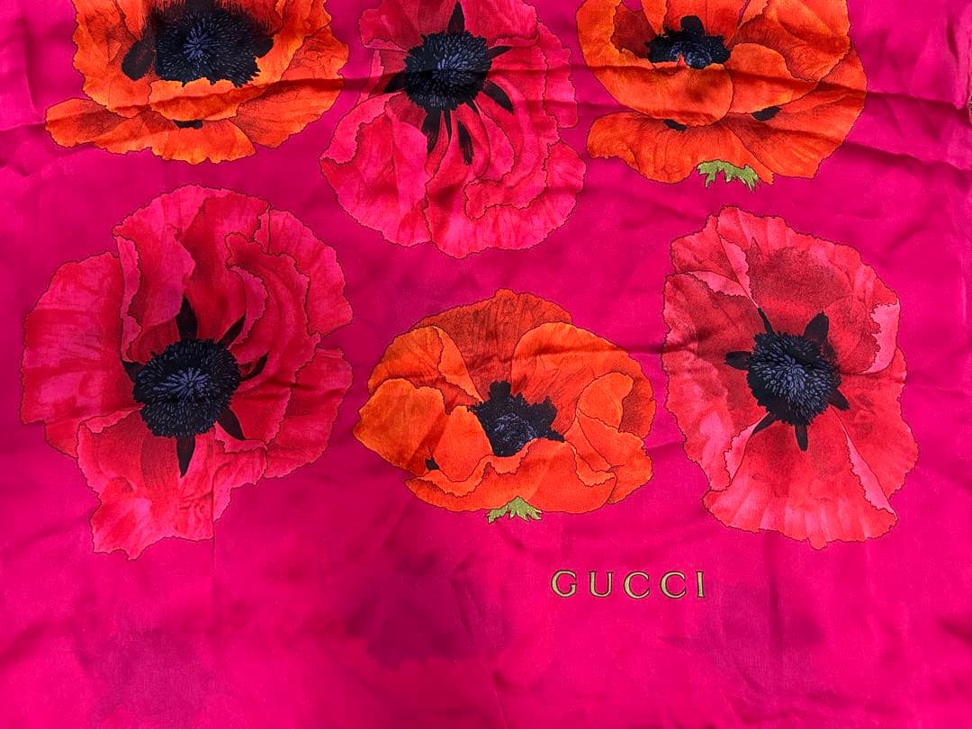 GUCCI ポピー花柄スカーフ 約65cm×155cm