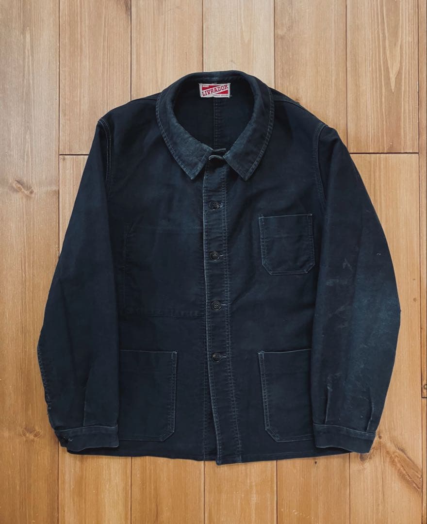 50s〜60s フレンチ ブラックモールスキンワークジャケット 刺繍タグ