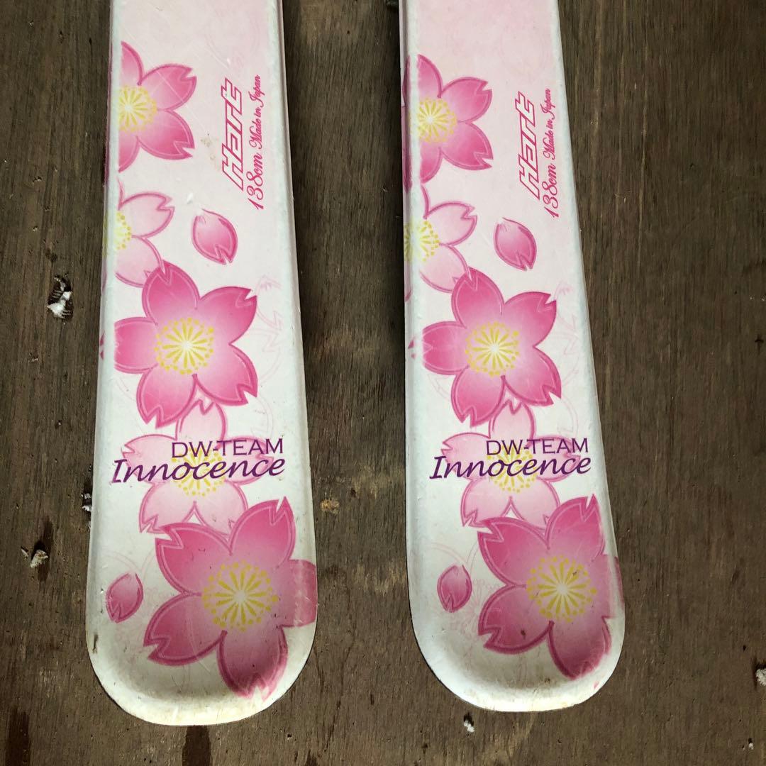 子供用スキーセット　スキー板　ビンディング　ストック　ホルダーベルト　ピンク色