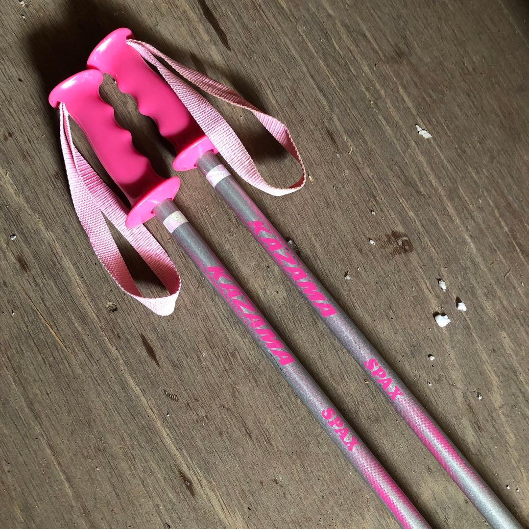 子供用スキーセット　スキー板　ビンディング　ストック　ホルダーベルト　ピンク色