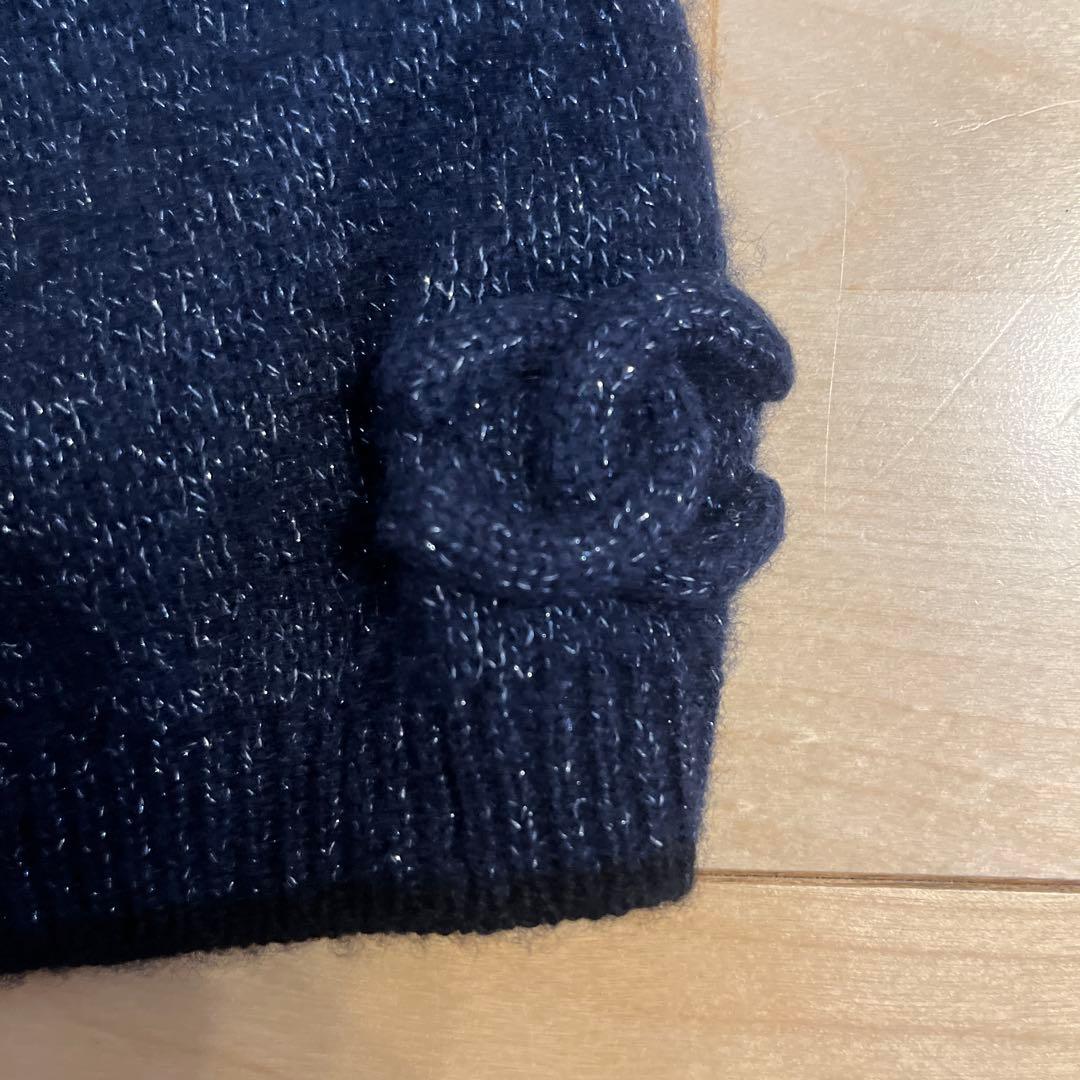 シャネル　ニット帽　ネイビー