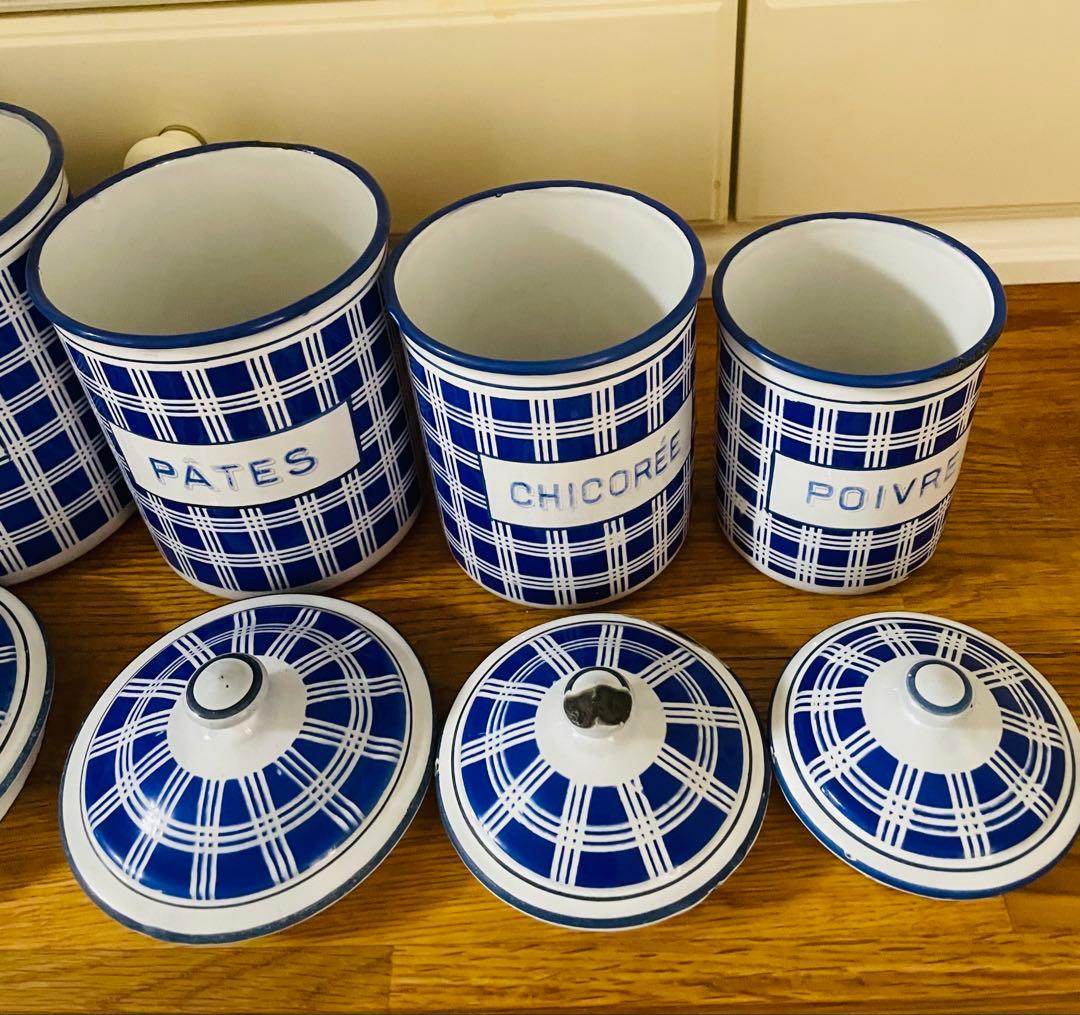 青ぶー様専用】フランス アンティーク BB社 ホーローキャニスター 5個