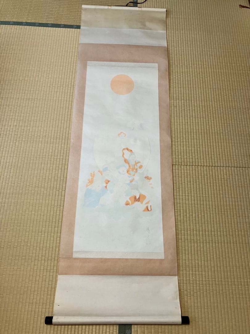 ウォーターライト　佐藤静雲筆 七福神宝船 肉筆絹 本掛軸 共箱 ビンテージ