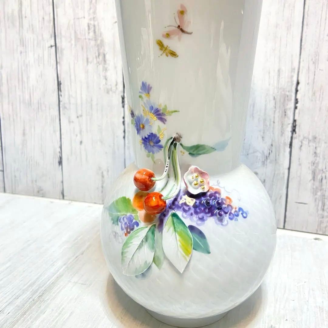 美品⭐️マイセン　波の戯れ　チェリー　花瓶　フラワーベース