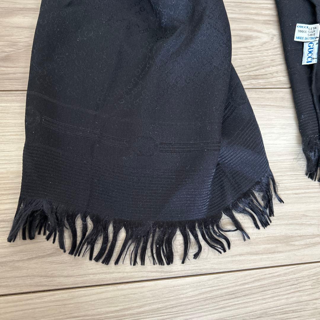 ヴィンテージ　GUCCI 100%シルク ブラック　ストール　ショール