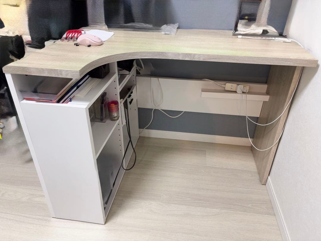 L字型デスク 100cm幅 収納棚付き