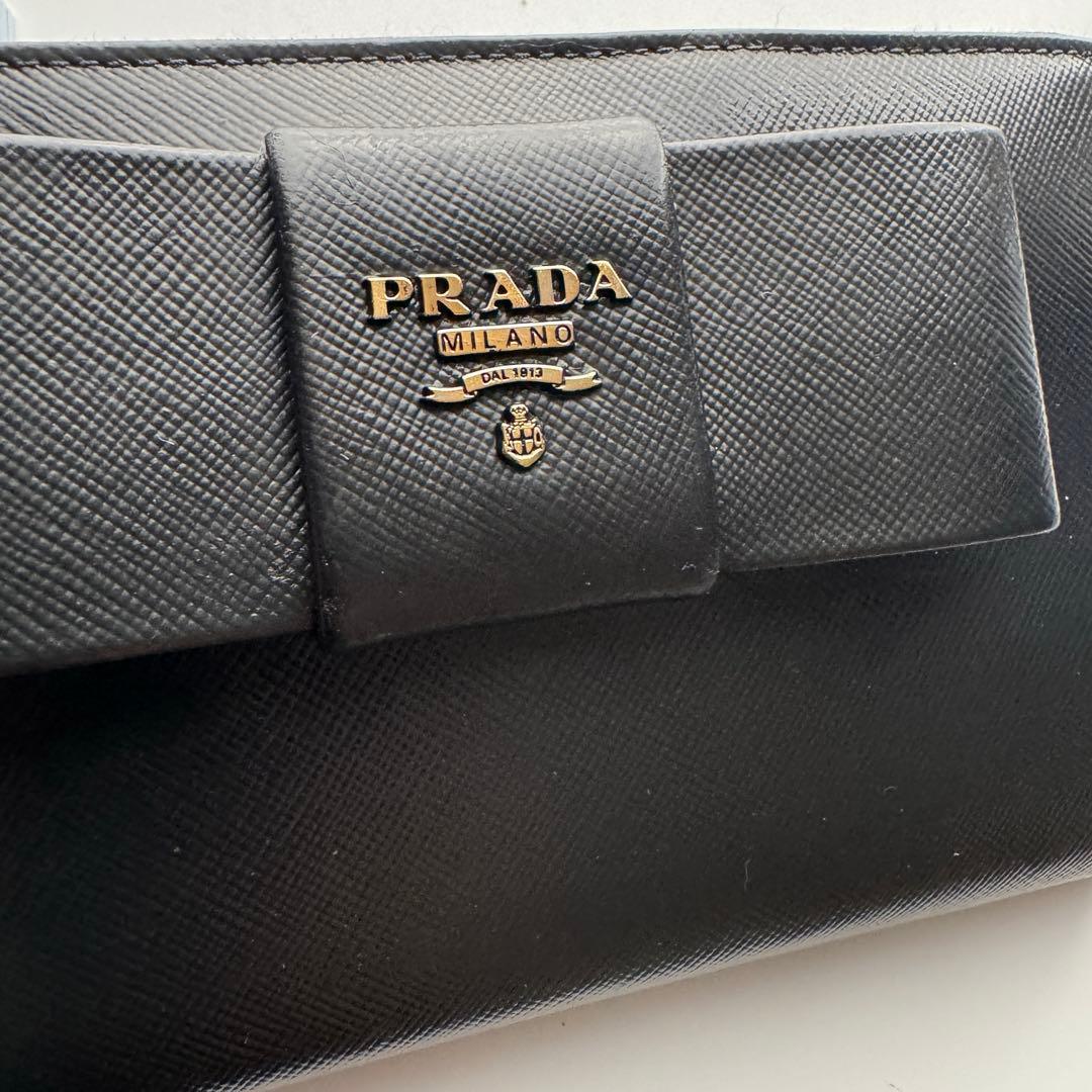 美品】237 PRADA プラダ ラウンドファスナー 長財布 リボン