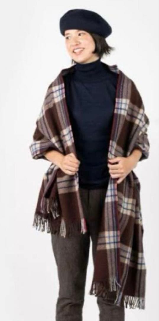 新品45R上質アルル強縮絨のストール大判　暖か35200円