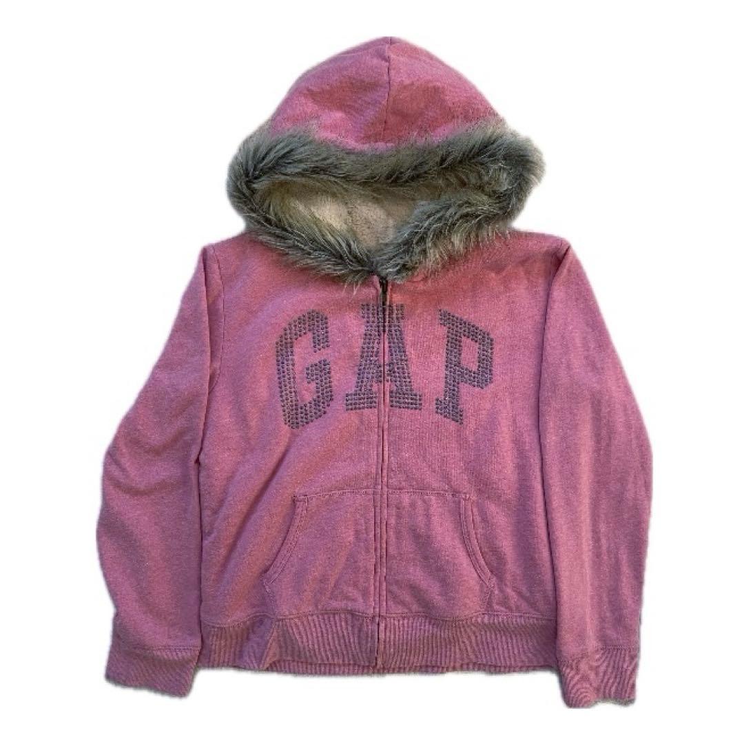00s y2k GAP ファー ジップパーカー ピンク キラキラ ストーン - メルカリ