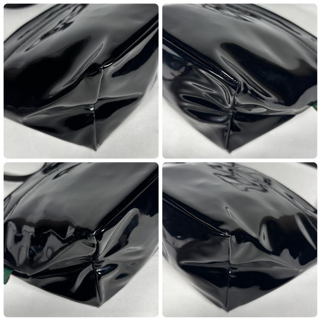 エルベシャプリエ ショルダーバッグ 斜め掛け 舟形 ヴェルニ エナメル ブラック