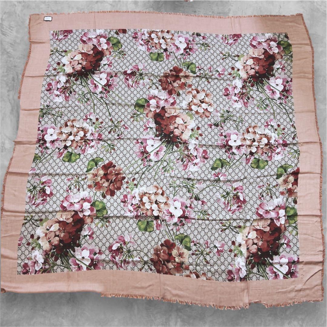 グッチ GUCCI スカーフ 大判 ピンク 花柄 GG 薄手