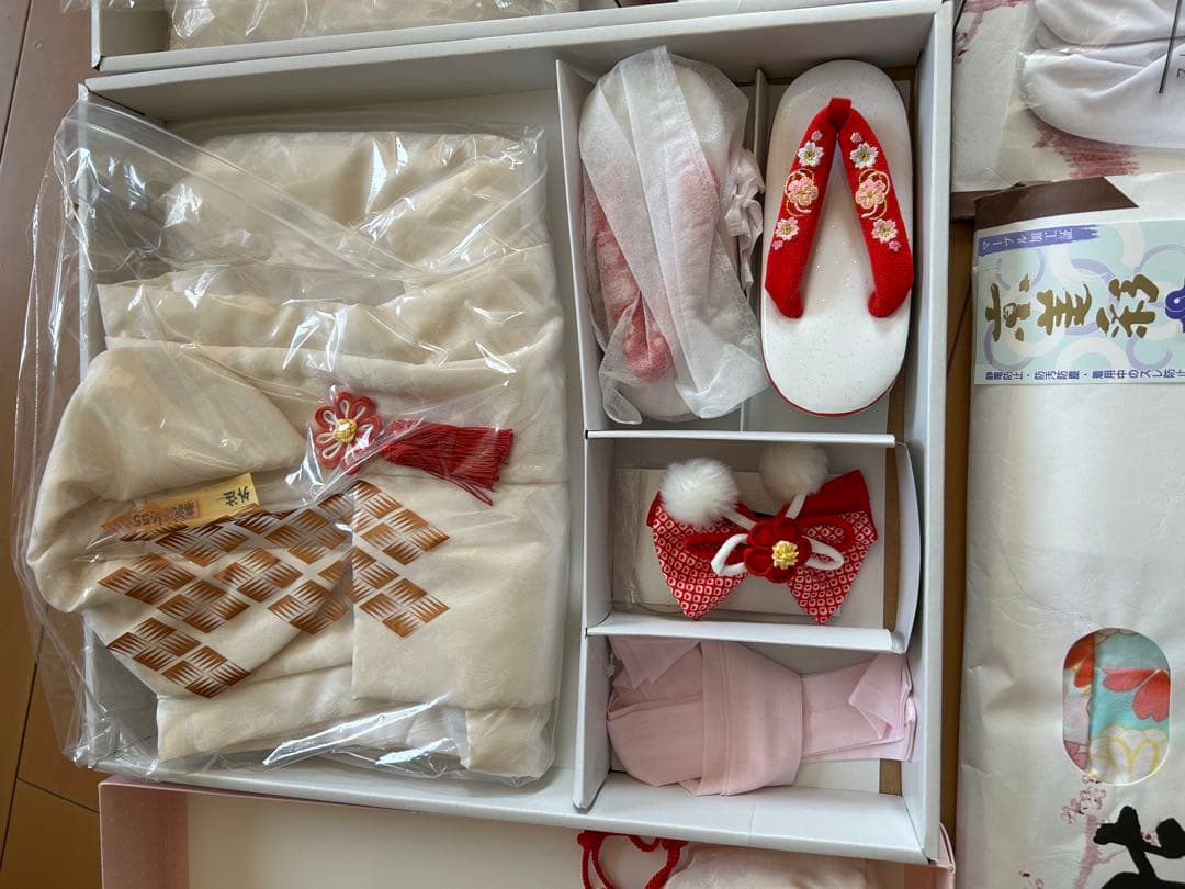 3歳　七五三　着物　双子　ピンク水色　2点セット