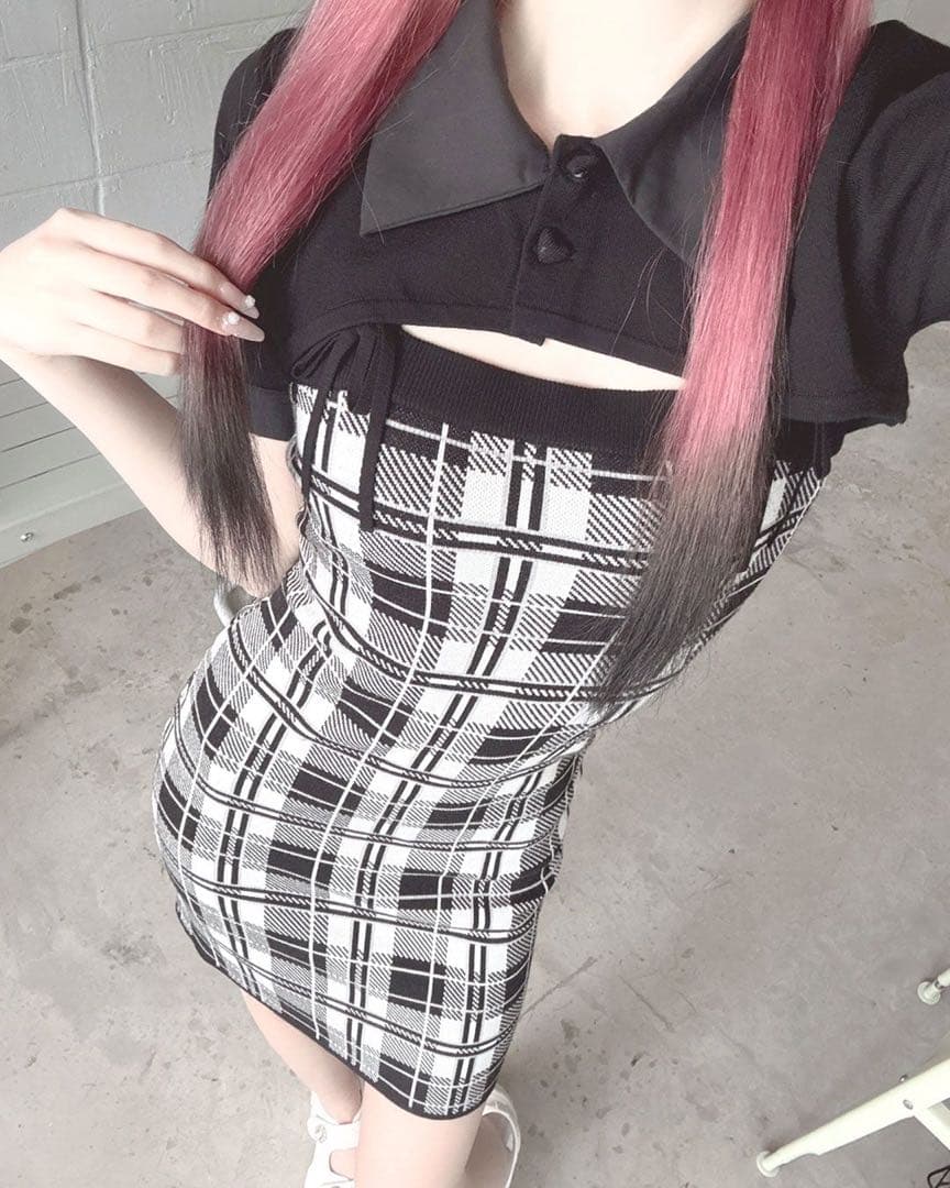 新品未使用　ミシェルマカロン　checkアンサンブルワンピース　XS イモちゃん