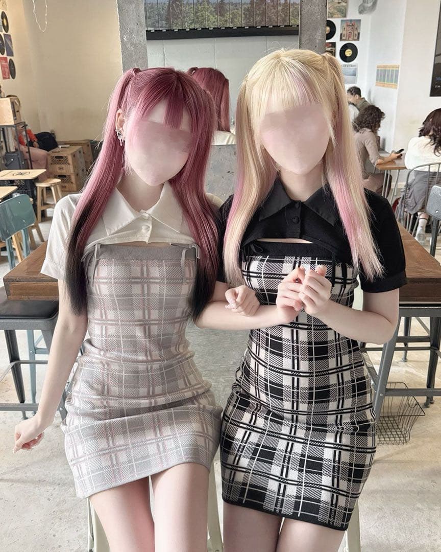 新品未使用　ミシェルマカロン　checkアンサンブルワンピース　XS イモちゃん