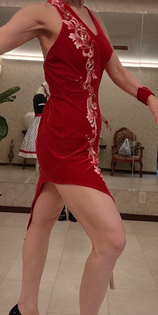 社交ダンス　チャコット　ラテン　ドレス　M レッド　赤　クリスマス