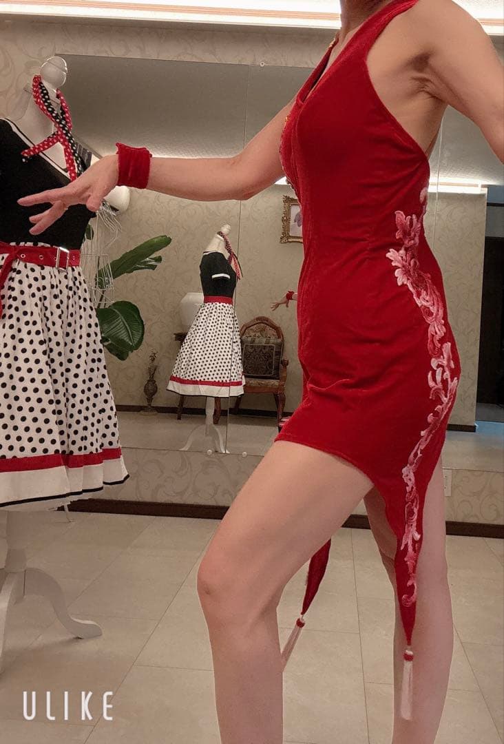 社交ダンス　チャコット　ラテン　ドレス　M レッド　赤　クリスマス