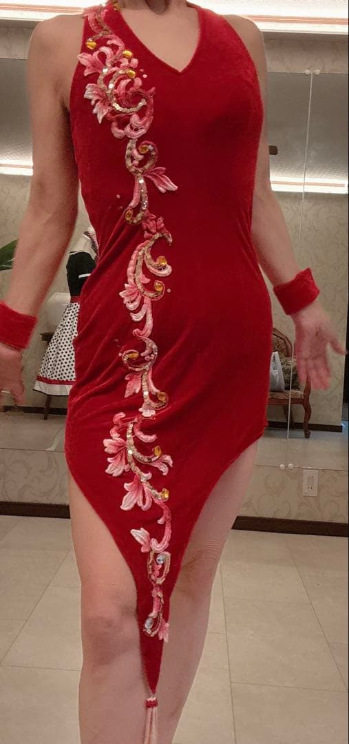 社交ダンス　チャコット　ラテン　ドレス　M レッド　赤　クリスマス