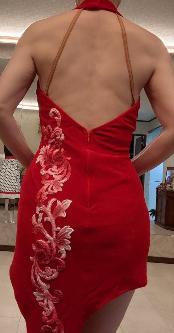 社交ダンス　チャコット　ラテン　ドレス　M レッド　赤　クリスマス