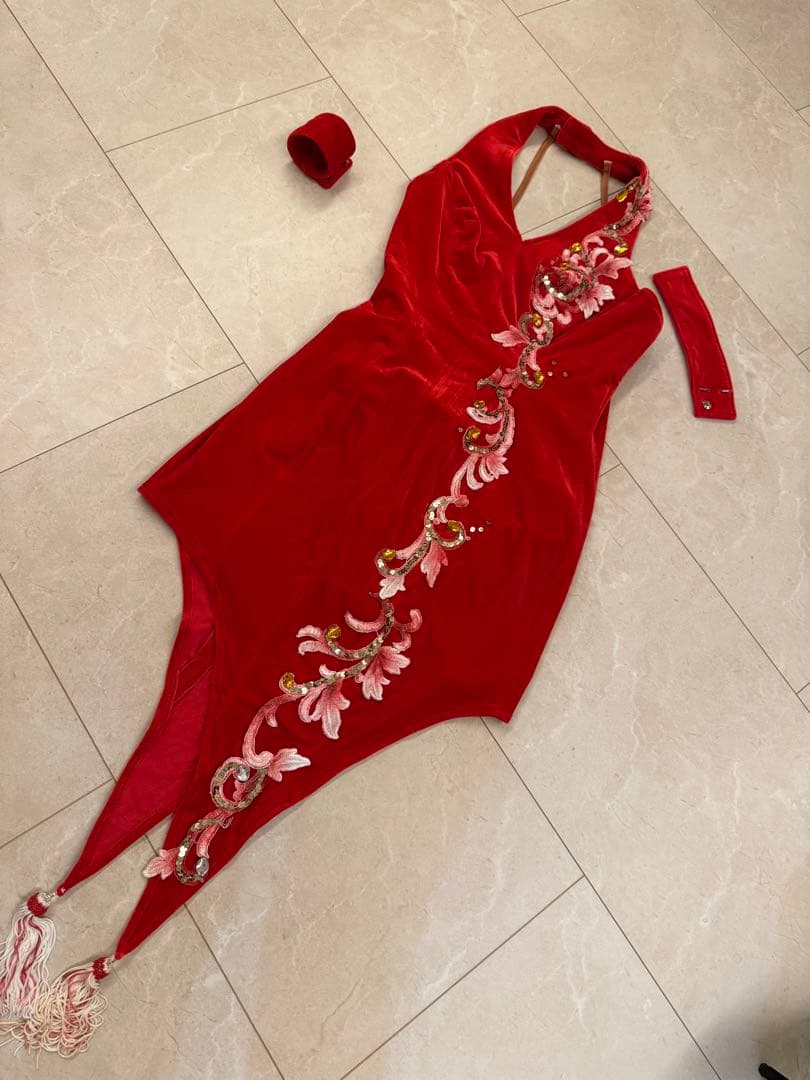 社交ダンス　チャコット　ラテン　ドレス　M レッド　赤　クリスマス