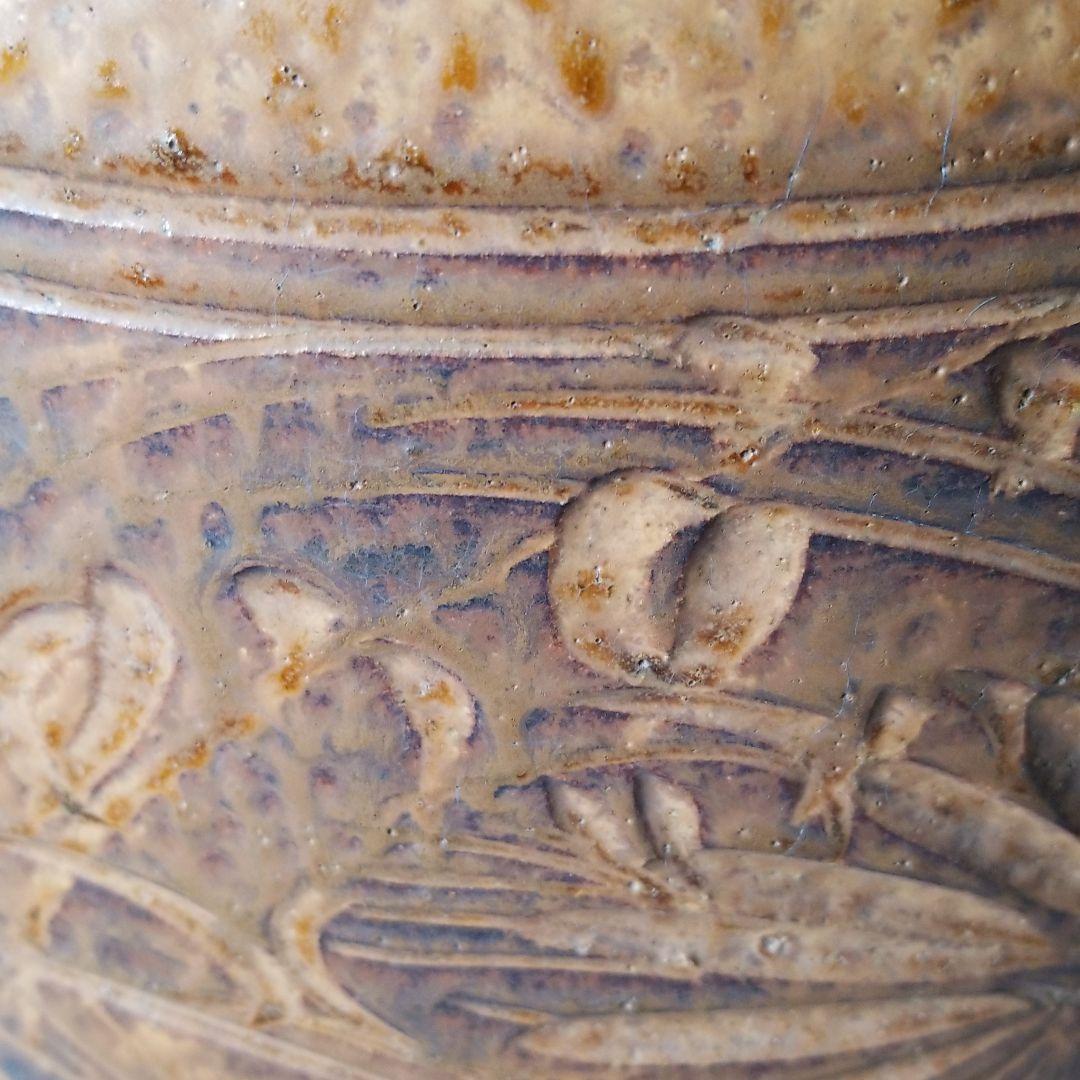 信楽焼傘立て  太鼓型彫 高さ４６cm