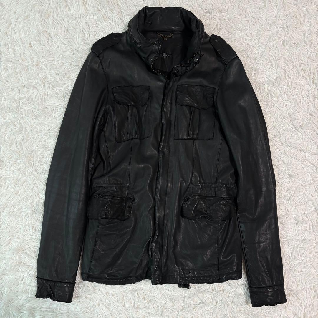 極美品/牛革✨シシ レザージャケット M-65 フード収納 2way ライダース