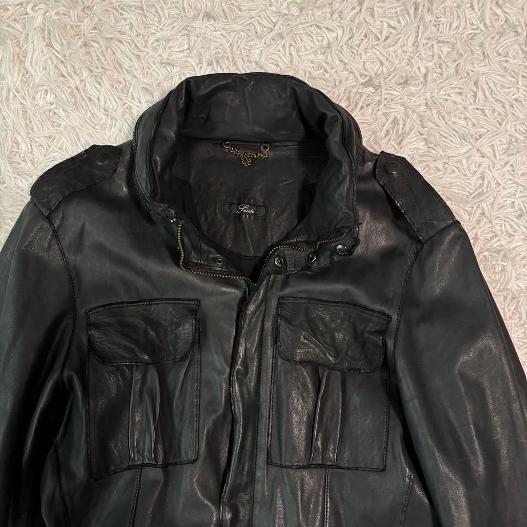 極美品/牛革✨シシ レザージャケット M-65 フード収納 2way ライダース