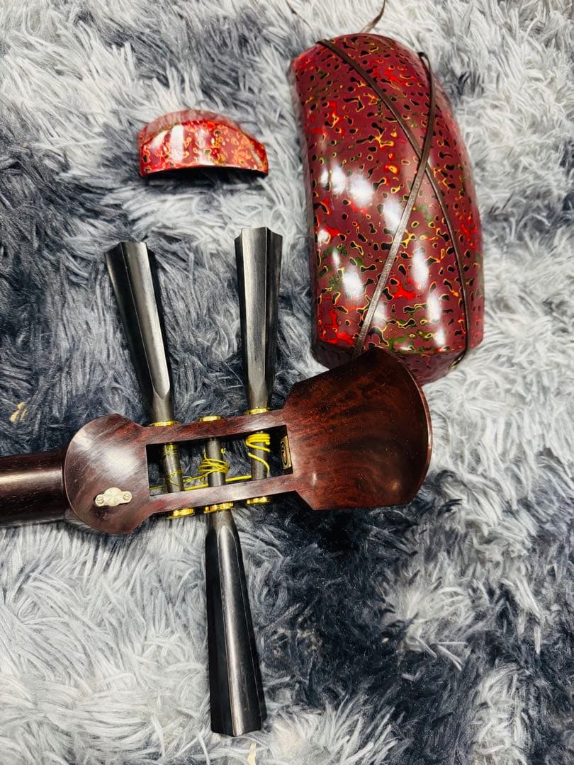 津軽三味線 東さわり 二本溝 紅木 黒檀糸巻き 撥/バチ付 和楽器 津軽