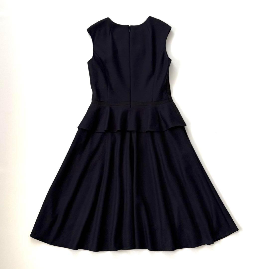 極美品✨ルネ　ワンピース　ペプラム　フレア　Aライン　お呼ばれ　華やか　濃紺　M