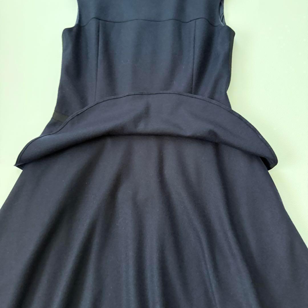 極美品✨ルネ　ワンピース　ペプラム　フレア　Aライン　お呼ばれ　華やか　濃紺　M
