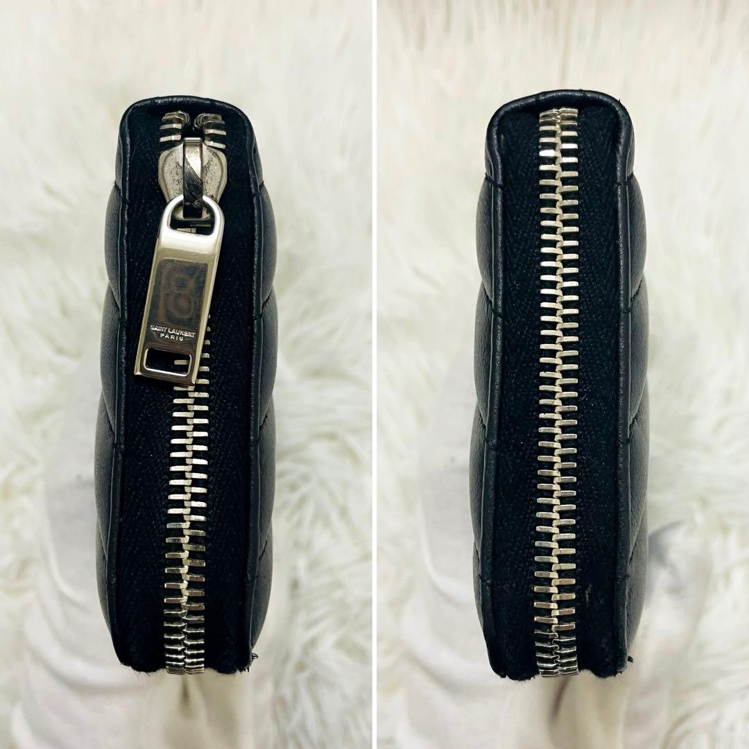 極美✨ サンローラン 長財布 Vステッチ ラウンドジップ レザー 黒