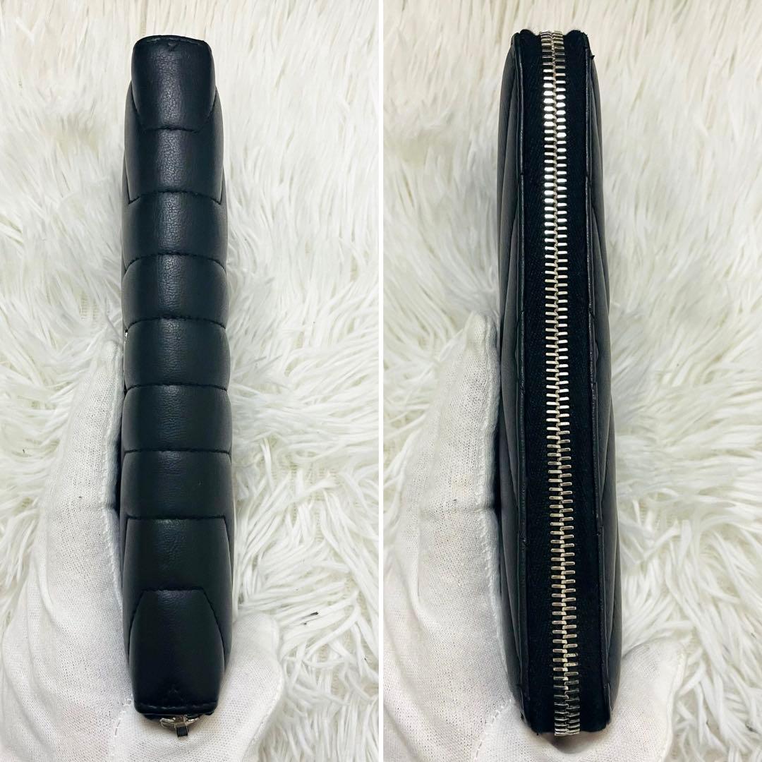 極美✨ サンローラン 長財布 Vステッチ ラウンドジップ レザー 黒
