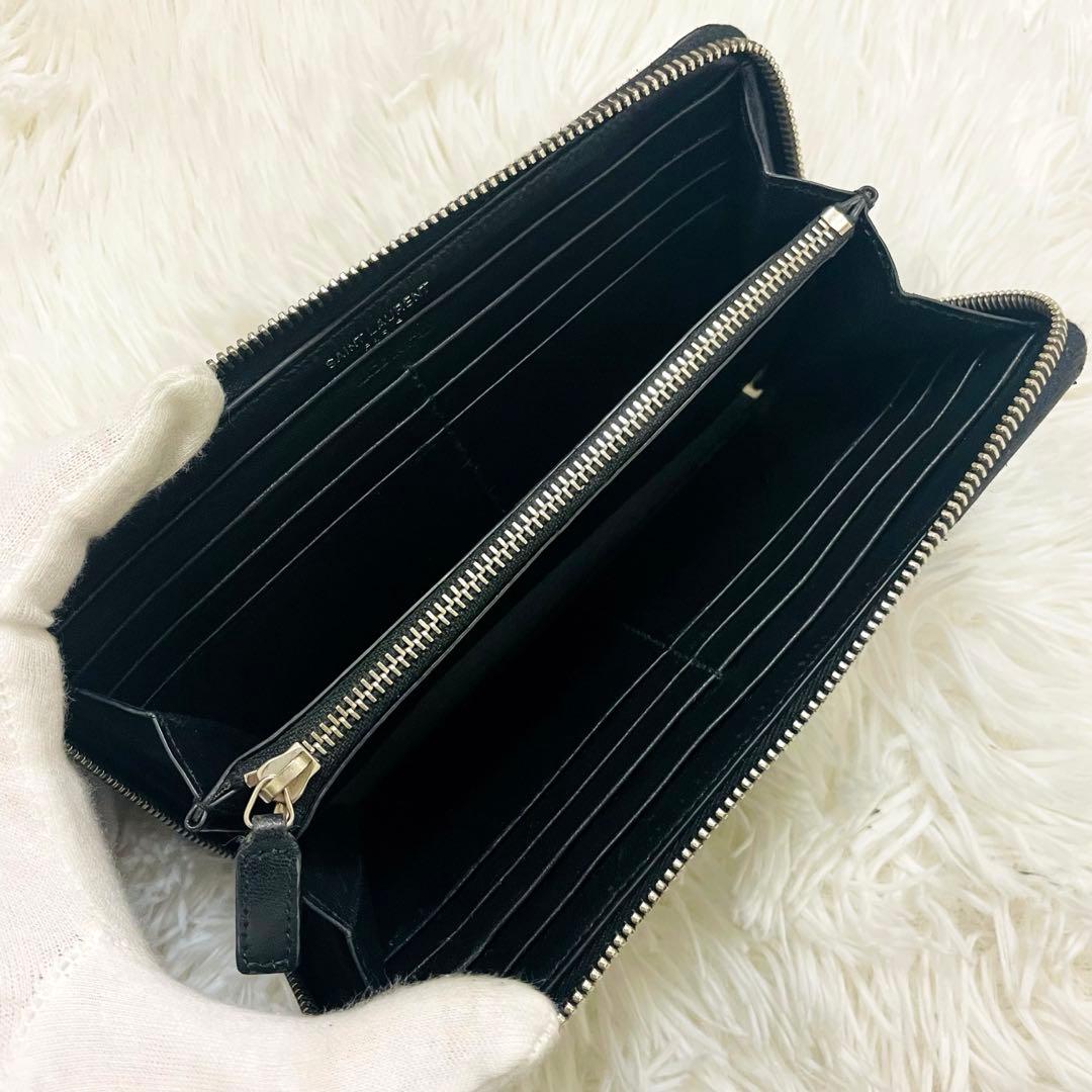 極美✨ サンローラン 長財布 Vステッチ ラウンドジップ レザー 黒