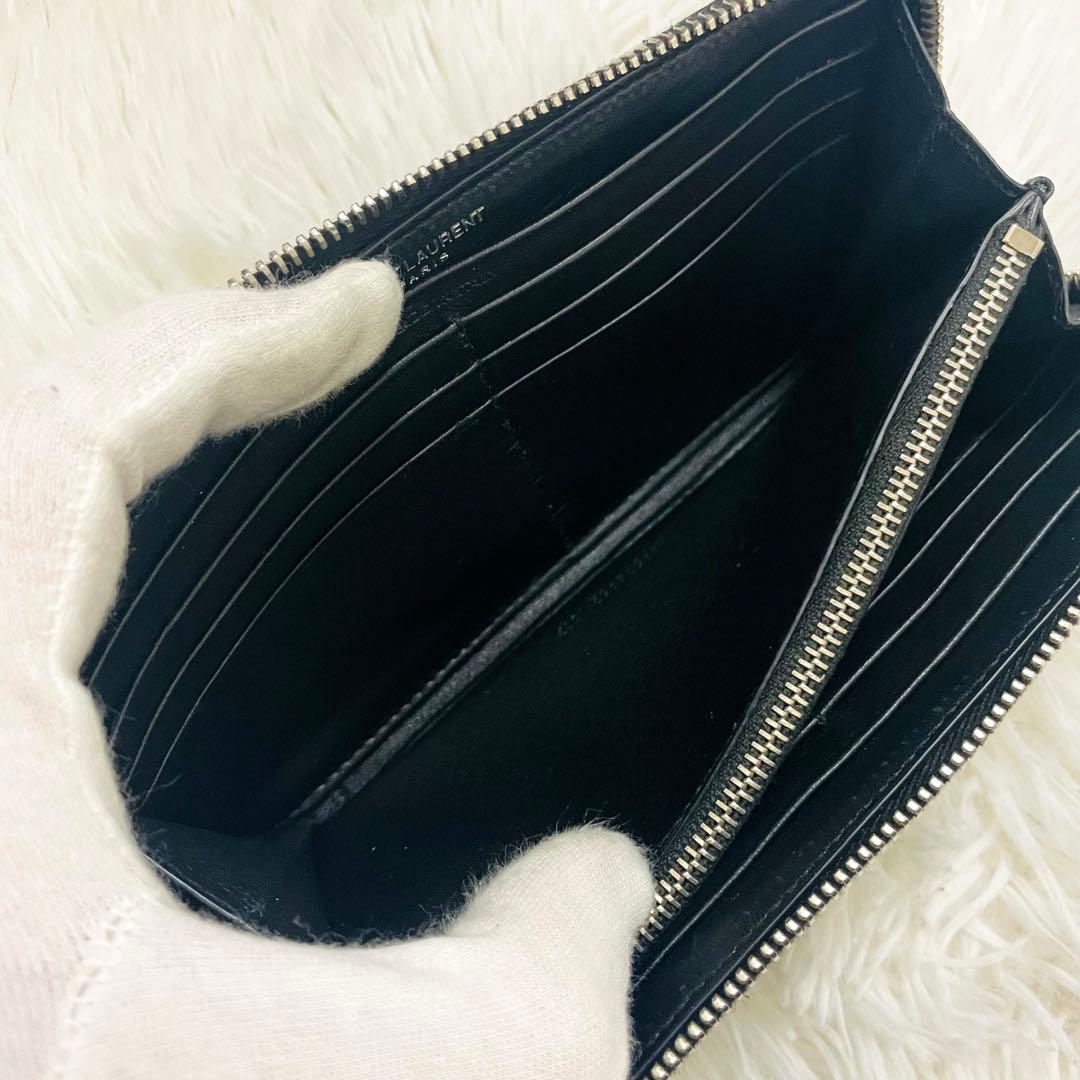 極美✨ サンローラン 長財布 Vステッチ ラウンドジップ レザー 黒