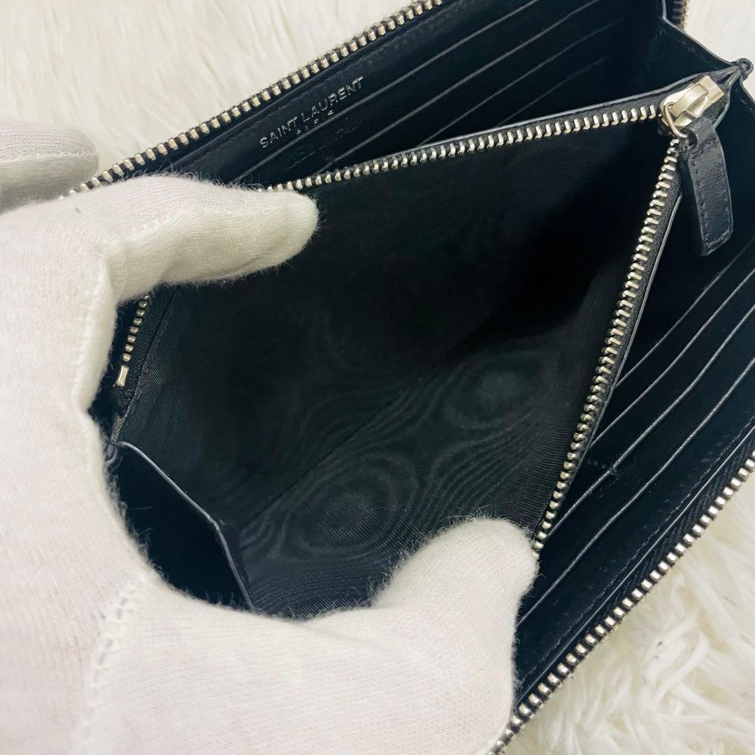極美✨ サンローラン 長財布 Vステッチ ラウンドジップ レザー 黒