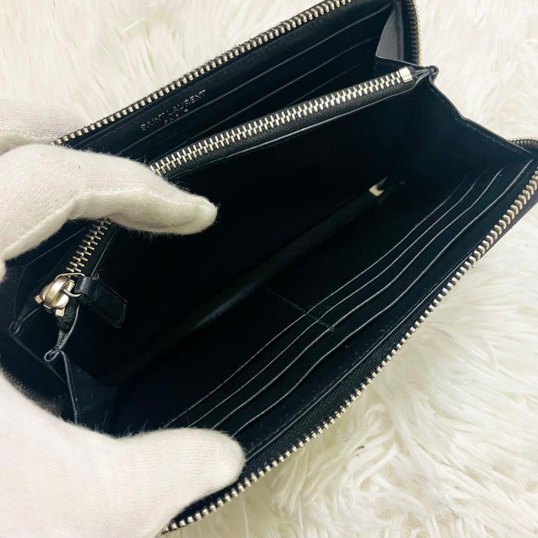 極美✨ サンローラン 長財布 Vステッチ ラウンドジップ レザー 黒
