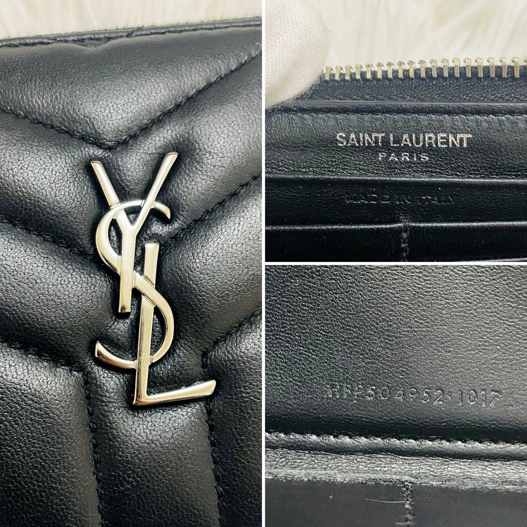 極美✨ サンローラン 長財布 Vステッチ ラウンドジップ レザー 黒