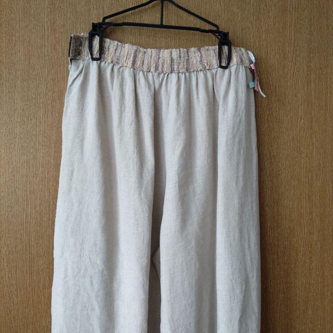 【美品】エムアンドキョウコ　麻100％　ガウチョパンツ ベージュ　2