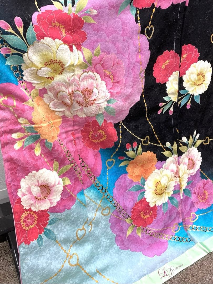 振袖 LeahDizon 仮絵羽 銀通し 刺繍 ストーン 正絹 未仕立て 八掛付