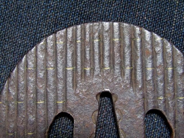 ★武具　刀装具　刀　鉄鍔　横線の金象嵌★