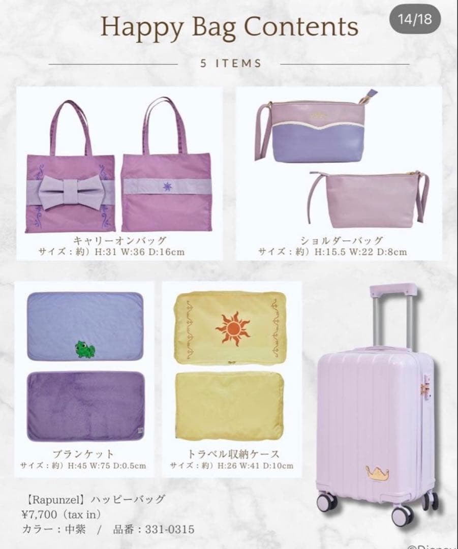 しまむら ちはる ラプンツェル キャリーケース5点セットhappybag