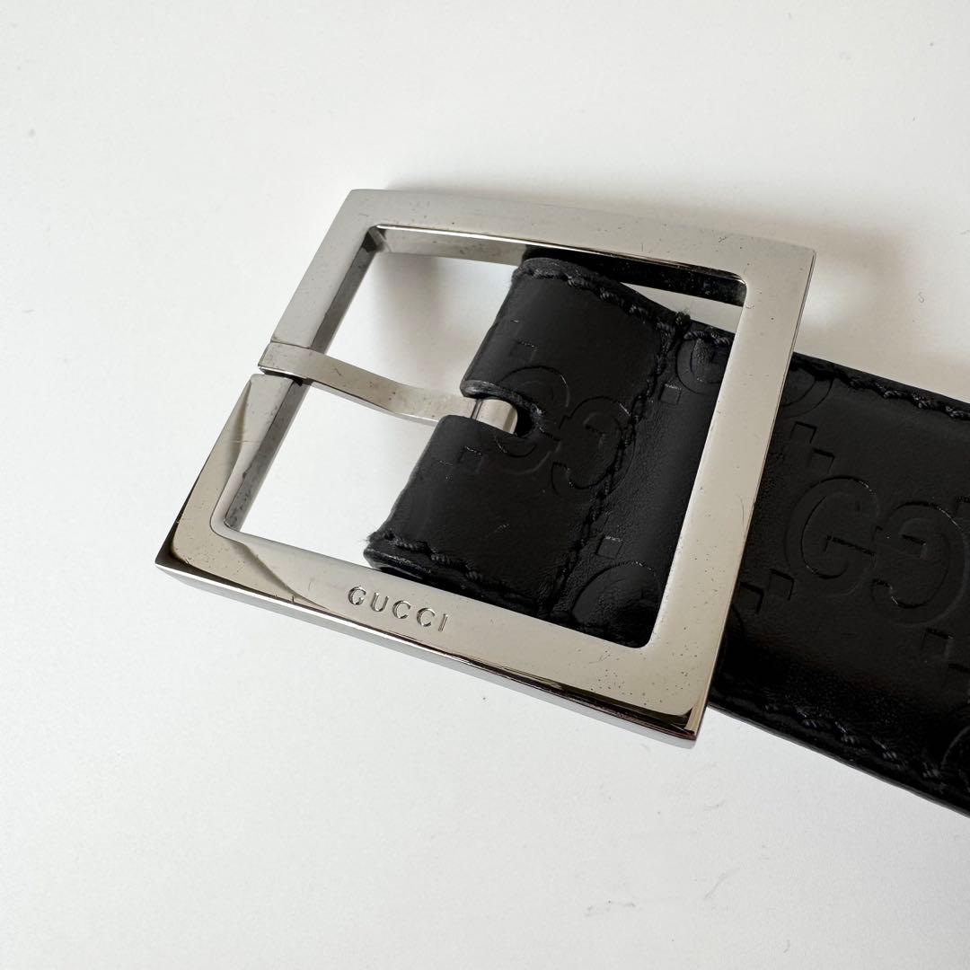 【美品】GUCCI シマ　GG　ベルト　ブラック　レザー