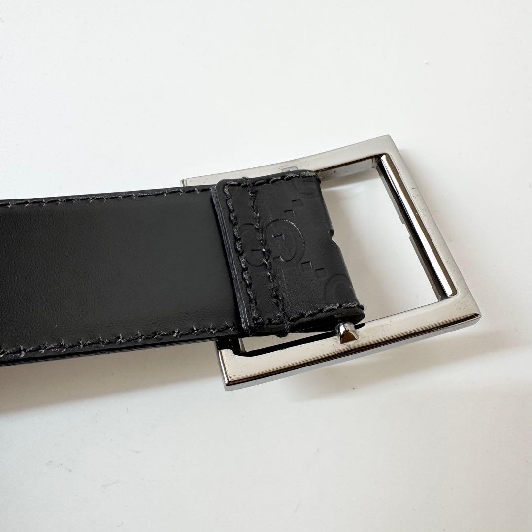 【美品】GUCCI シマ　GG　ベルト　ブラック　レザー