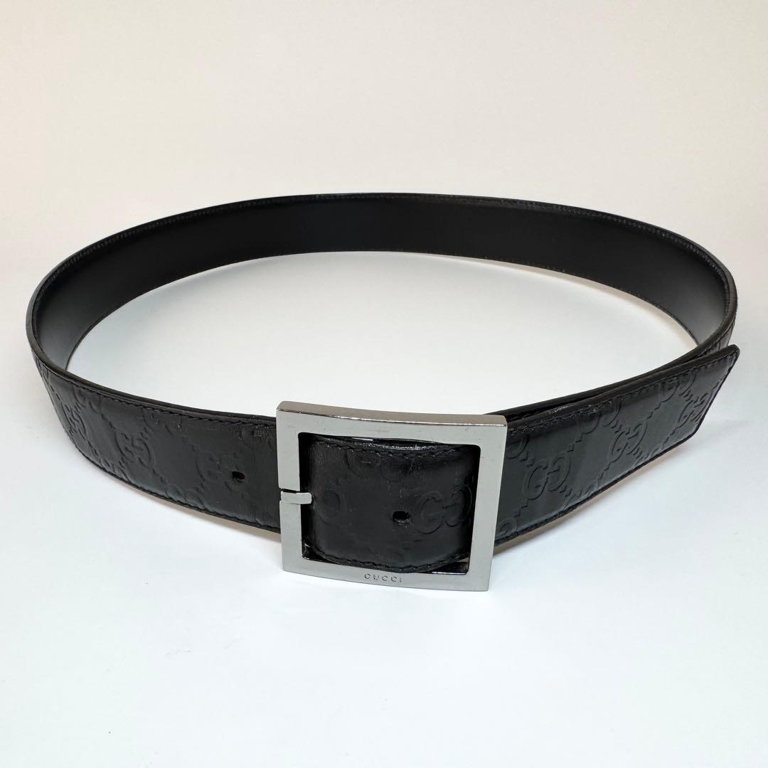 【美品】GUCCI シマ　GG　ベルト　ブラック　レザー
